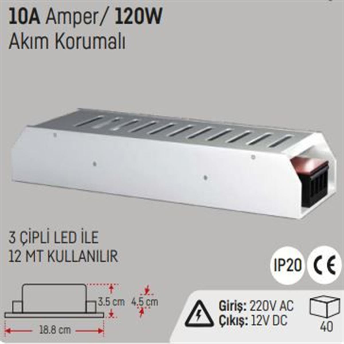 10A.120W.SLİM KASA İÇ MEKAN LED TRAFOSU 12V. 1